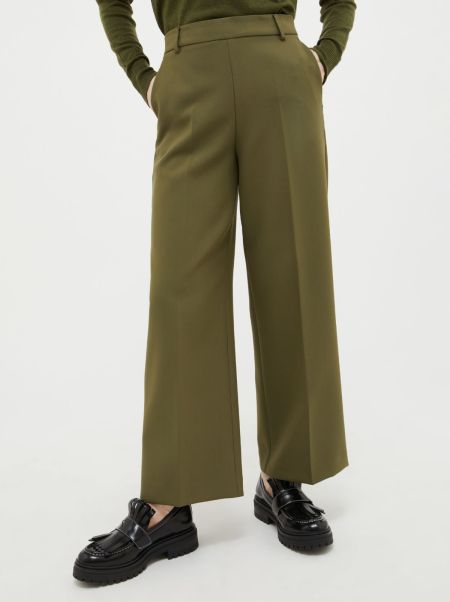 Olive Green Guaranteed Relaxed-Fit Double-Cloth Trousers Trousers Max&Co Women