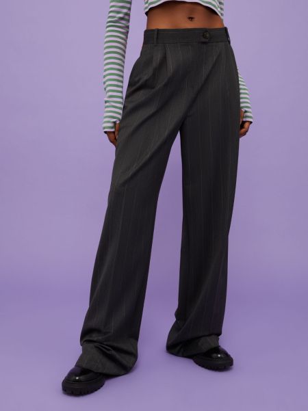 Women Pinstriped Trousers Max&Co. With Looney Tunes Trousers Hygienic Medium Grey