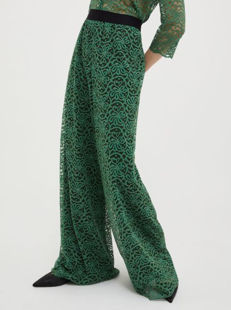 Modern Max&Co Trousers Lace-Jersey Palazzo Trousers Green Pattern Women