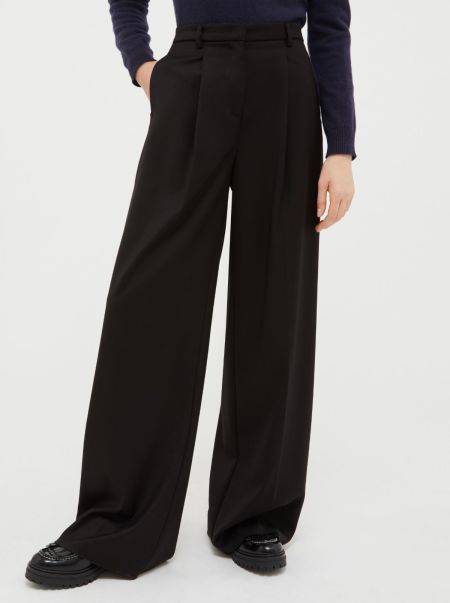 Discount Black Max&Co Trousers Wide-Fit Flannel Trousers Women