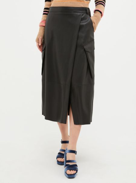 Women Black Max&Co Coated-Jersey Cargo Midi Skirt Skirts Stylish