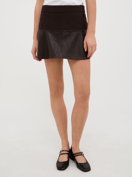 Max&Co Expert Jersey And Leather Mini Skirt Women Skirts Dark Brown