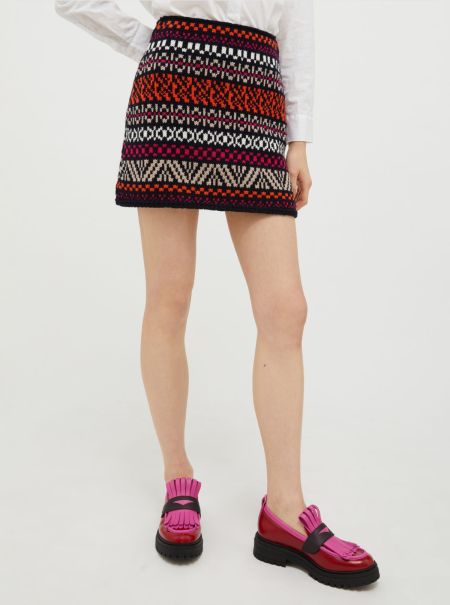 Skirts Women Flash Sale Wool-Blend Jacquard Mini Skirt Max&Co Cornflower Blue