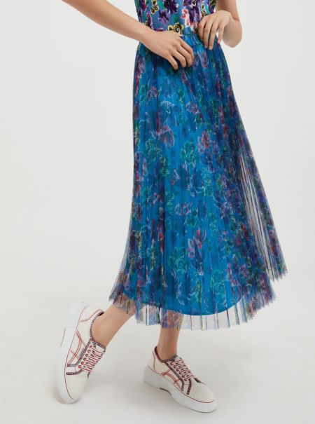 Women Premium Skirts Pleated Tulle-Jersey Midi Skirt Max&Co Light Blue Pattern
