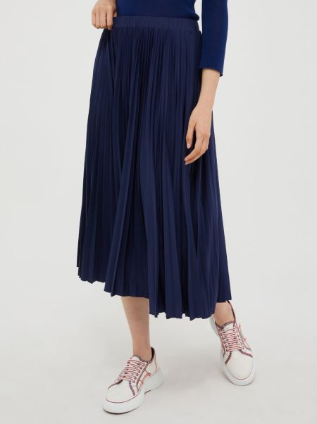Max&Co China Blue Implement Skirts Women Pleated Jersey Midi Skirt