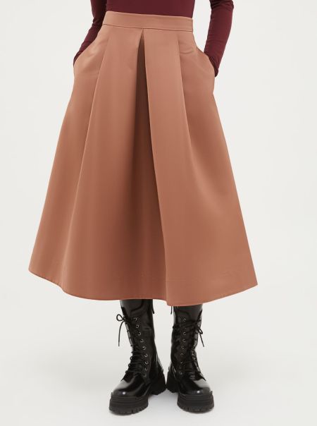 Modern Max&Co Hazelnut Brown Skirts Duchess-Satin Corolla Skirt Women