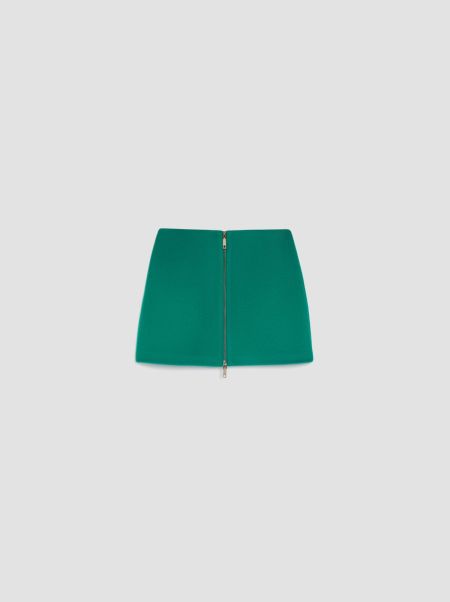 Wool-Broadcloth Mini Skirt Dark Green Women Discount Skirts Max&Co