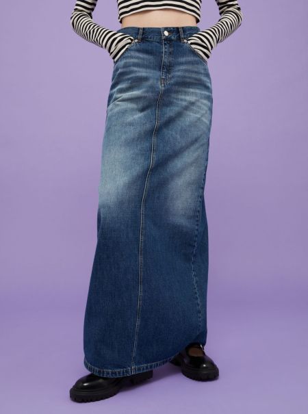 Women Denim Maxi Skirt Max&Co. With Looney Tunes Blue Jeans Coupon Skirts