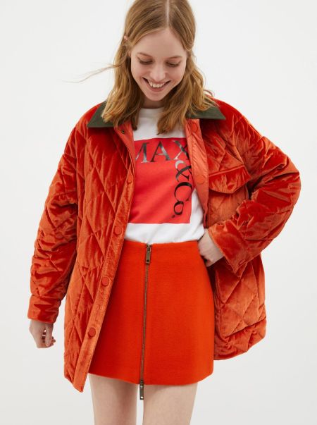 Long-Lasting Women Puffer Jackets Max&Co Reversible Quilted Jacket Orange