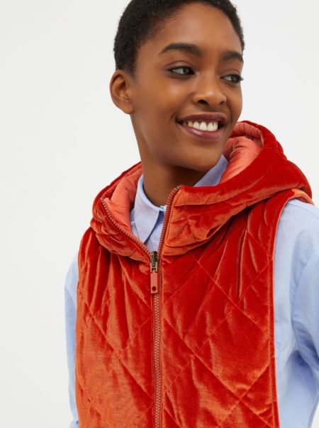 Reversible Hooded Collar Women Orange Puffer Jackets Max&Co Certified