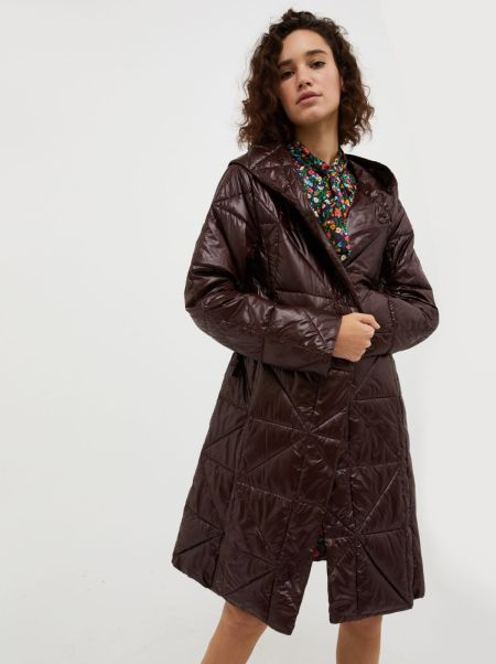 Dark Brown Creative Max&Co Puffer Jackets Quilted Hooded Coat Women