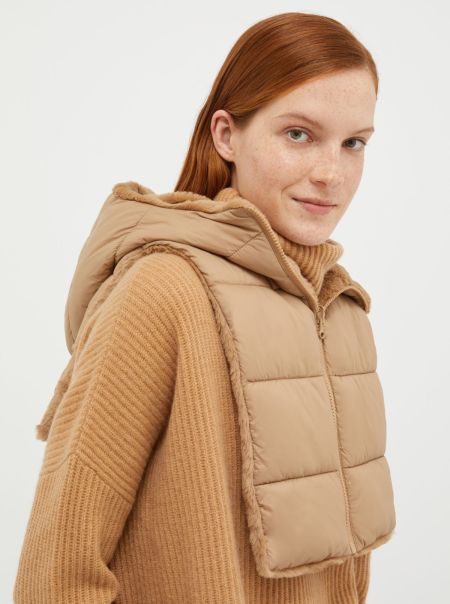 Women Puffer Jackets Beige Max&Co Hot Reversible Hood Collar