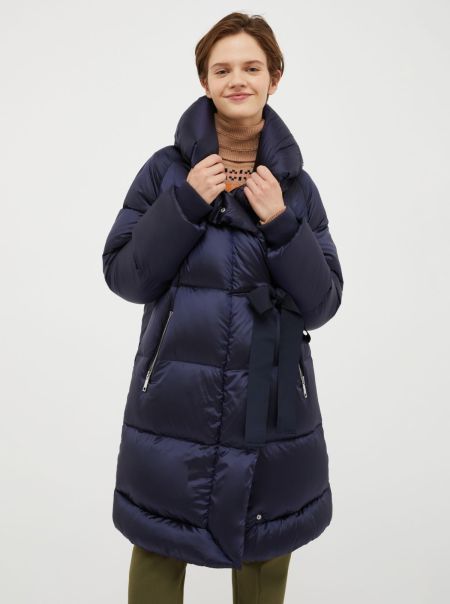 Puffer Jackets Classic Max&Co Women Padded Feather-Down Puffer Jacket Navy Blue