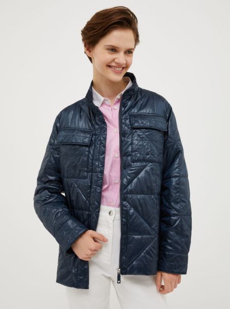 Midnight Blue Women Extend Puffer Jackets Max&Co Quilted Safari Jacket