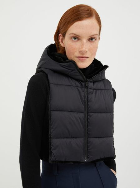 Reversible Hood Collar Black Women Max&Co Retro Puffer Jackets