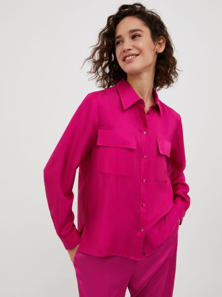Shirts And Tops Refresh Fuchsia Max&Co Silk-Twill Shirt Women