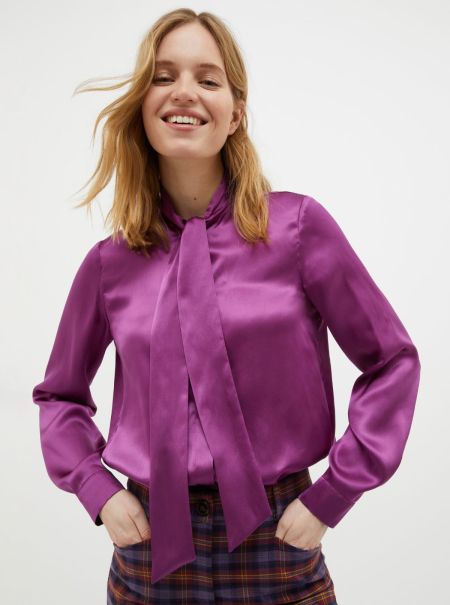 Purple Silk-Satin Shirt Women Shirts And Tops Max&Co Personalized