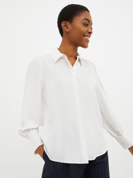 Women Solid Shirts And Tops Ivory Max&Co Silk-Blend Crêpe-De-Chine Shirt