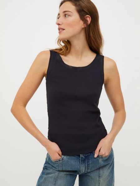 Navy Blue Shirts And Tops Women Max&Co Ribbed Cotton-Jersey Tank Top Compact