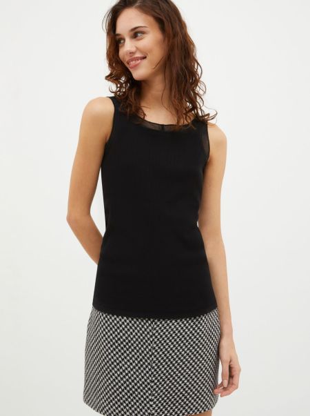 Women Black Reliable Ribbed Cotton-Jersey Tank Top Shirts And Tops Max&Co