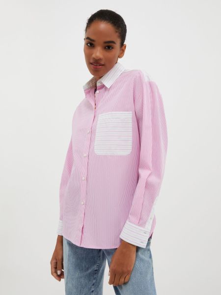 Rose Pink Pattern Women Shirts And Tops Easy Max&Co Patchwork Cotton-Poplin Shirt