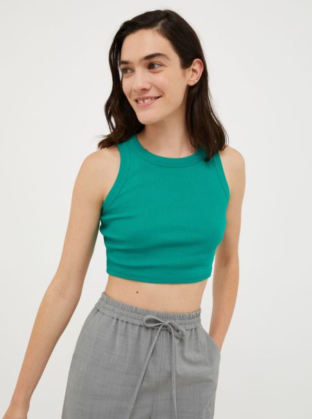 Shirts And Tops Ribbed Cotton Cropped Top Max&Co Women Emerald Green Modern