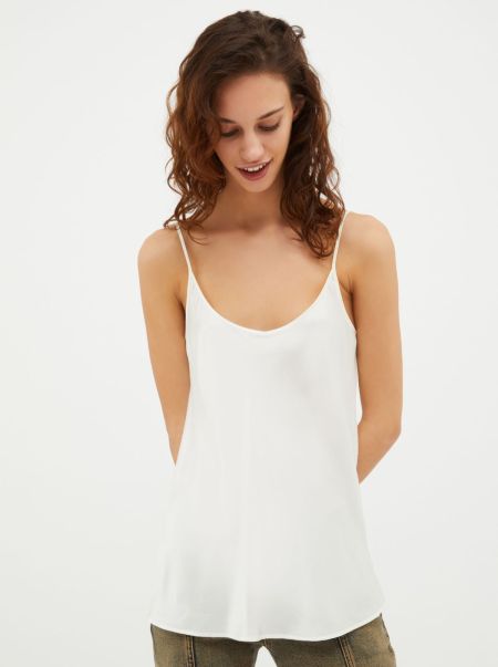 Silk-Satin Top Max&Co Women White Shirts And Tops Custom