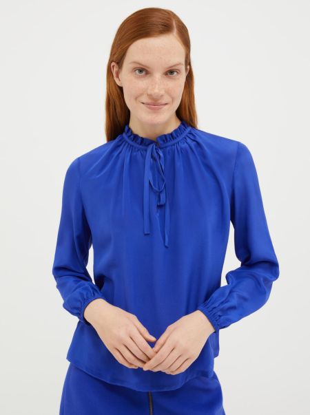 Women Ergonomic Max&Co Silk And Jersey Blouse Shirts And Tops Cornflower Blue