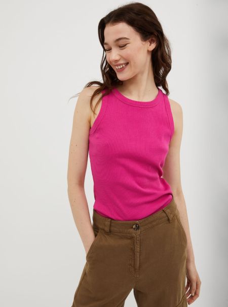 Fire Sale Shirts And Tops Max&Co Ribbed Cotton Tank Top Women Fuchsia