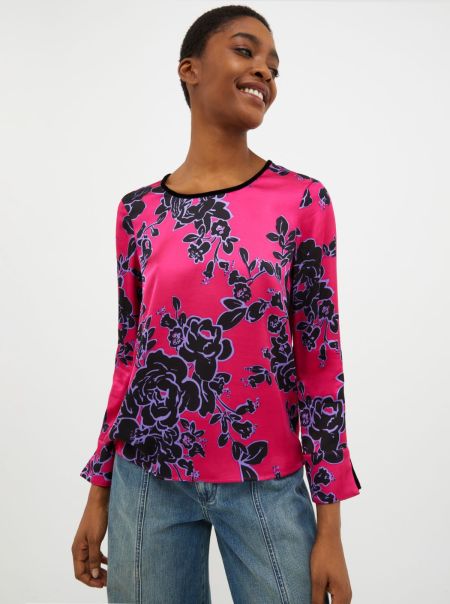 Serene Fuchsia Pattern Women Max&Co Shirts And Tops Patterned Satin Blouse
