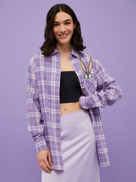 Women Professional Checked Flannel Shirt Max&Co. With Looney Tunes Shirts And Tops Lilac