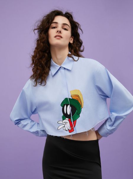 Women Shirts And Tops Trendy Cropped Shirt Max&Co. With Looney Tunes Light Blue