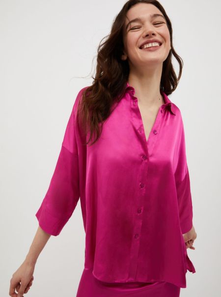 Classic Max&Co Loose-Fitting Satin Shirt Shirts And Tops Women Fuchsia
