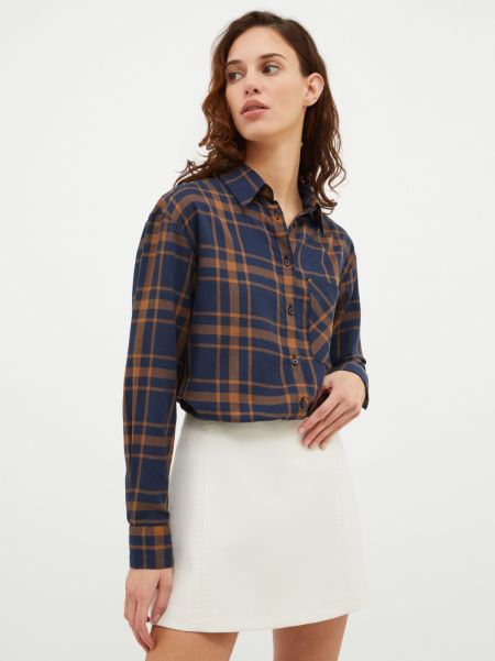 Navy Blue Pattern Women Checked Cotton Shirt Max&Co Aesthetic Shirts And Tops