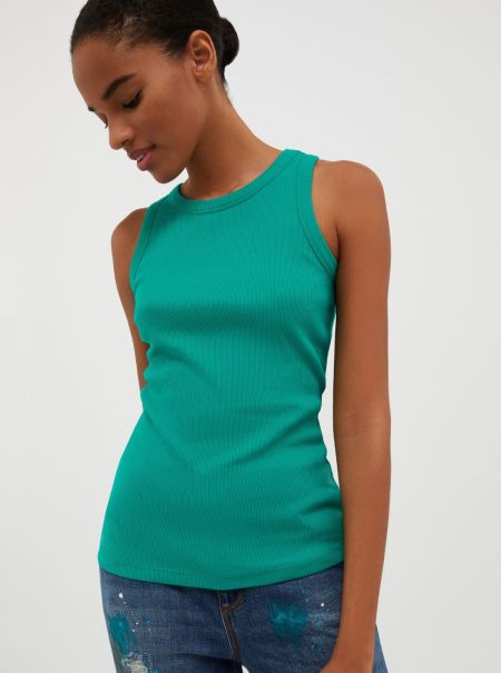 Women Shirts And Tops Ribbed Cotton Tank Top Max&Co Reliable Emerald Green