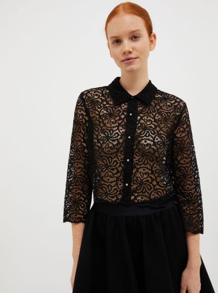 Lace-Jersey Cropped Shirt Money-Saving Black Max&Co Shirts And Tops Women