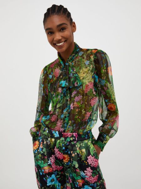 Shirts And Tops Enrich Max&Co Pinstriped Silk-Crepon Shirt Women Black Pattern