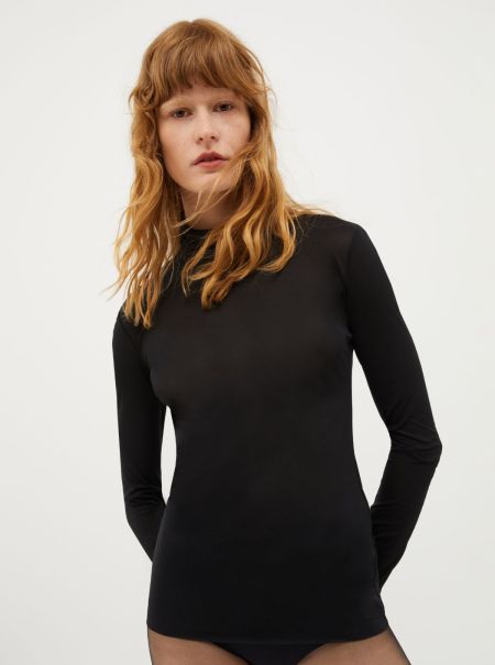 Women Black Special Sweatshirts And T-Shirts Max&Co Mesh Polo Top