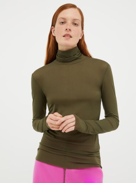 Khaki Green Turtleneck Tulle-Jersey Top Max&Co Sweatshirts And T-Shirts Women Practical