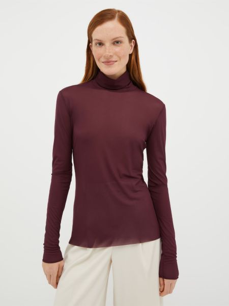 Turtleneck Tulle-Jersey Top Burgundy Women Sweatshirts And T-Shirts Flash Sale Max&Co