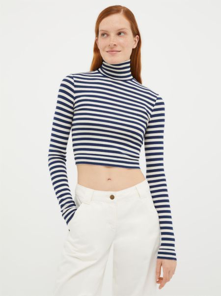 Women Navy Blue Max&Co Ribbed Cropped T-Shirt Sweatshirts And T-Shirts Timeless