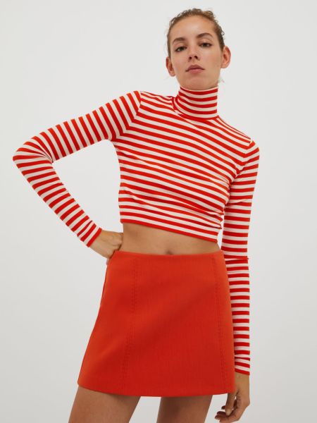 Efficient Max&Co Women Sweatshirts And T-Shirts Ribbed Cropped T-Shirt Orange Pattern