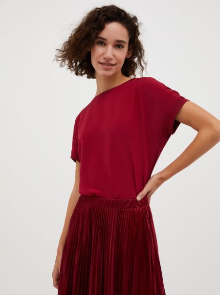 Women Sweatshirts And T-Shirts Max&Co Exquisite Silk And Jersey T-Shirt Burgundy