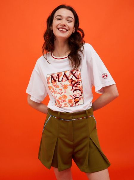 Max&Co. With Superga Logo-Embroidered T-Shirt Women Spacious Sweatshirts And T-Shirts Optic White