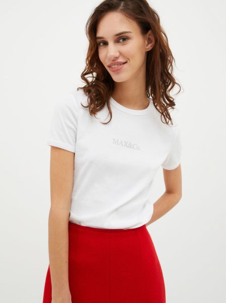 Sweatshirts And T-Shirts Buy Max&Co Optic White Slim-Fit Logo-Print T-Shirt Women