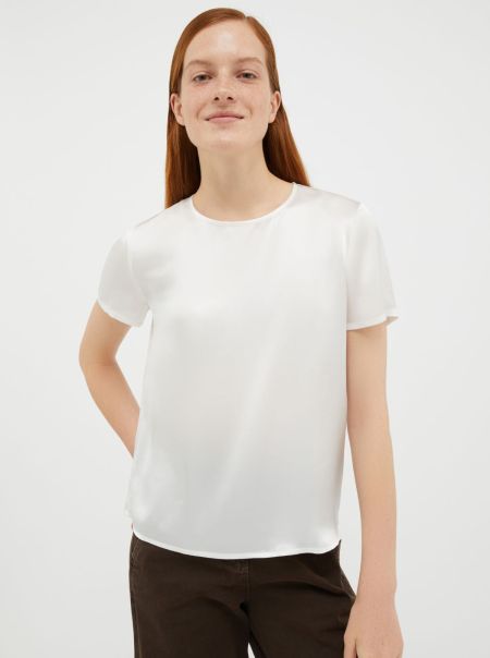 Amplify Women Max&Co Silk-Satin T-Shirt Sweatshirts And T-Shirts White