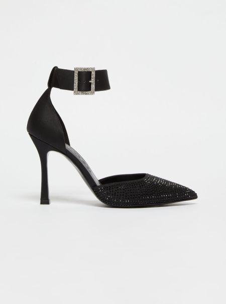 Black Shoes Max&Co Women Rhinestone-Adorned Satin Courts Fashionable