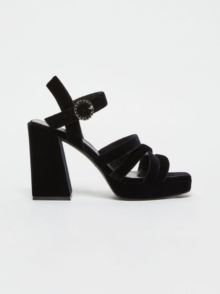 Shoes Velvet Platform Sandals Women Max&Co 2024 Black