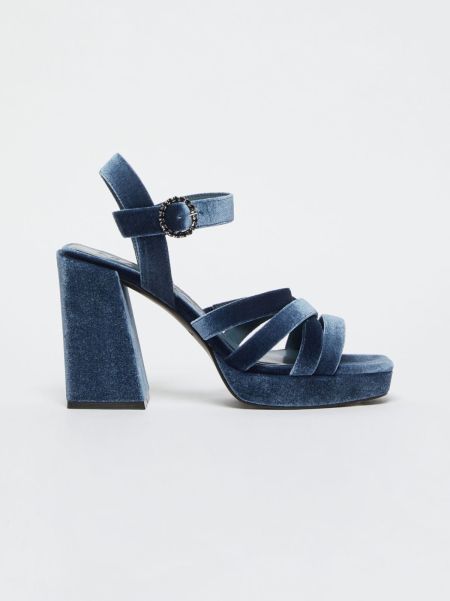 Aesthetic Max&Co Shoes Women Navy Blue Velvet Platform Sandals