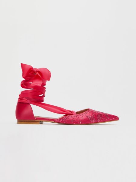 Fuchsia Max&Co New Rhinestone Satin Ballet Flats Women Shoes